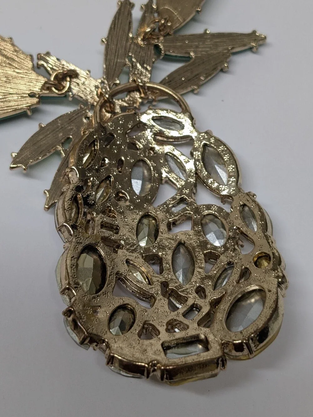 Betsy Johnson Rhinestone Pineapple Pendant Necklace Statement Jewelry